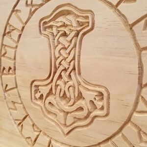 NEW! Thor's Hammer Viking Calendar Carved & Framed Wood Art- CVW